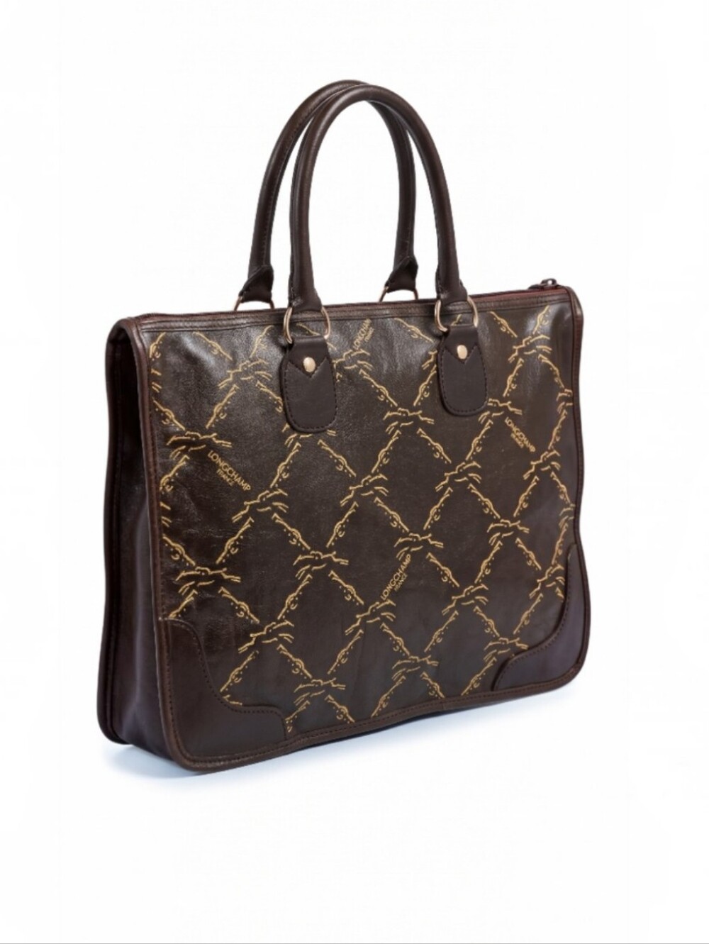 Vintage Longchamp Dark Brown Tote With Vintage Racehorse Zipper Pull - Picture 3 of 10